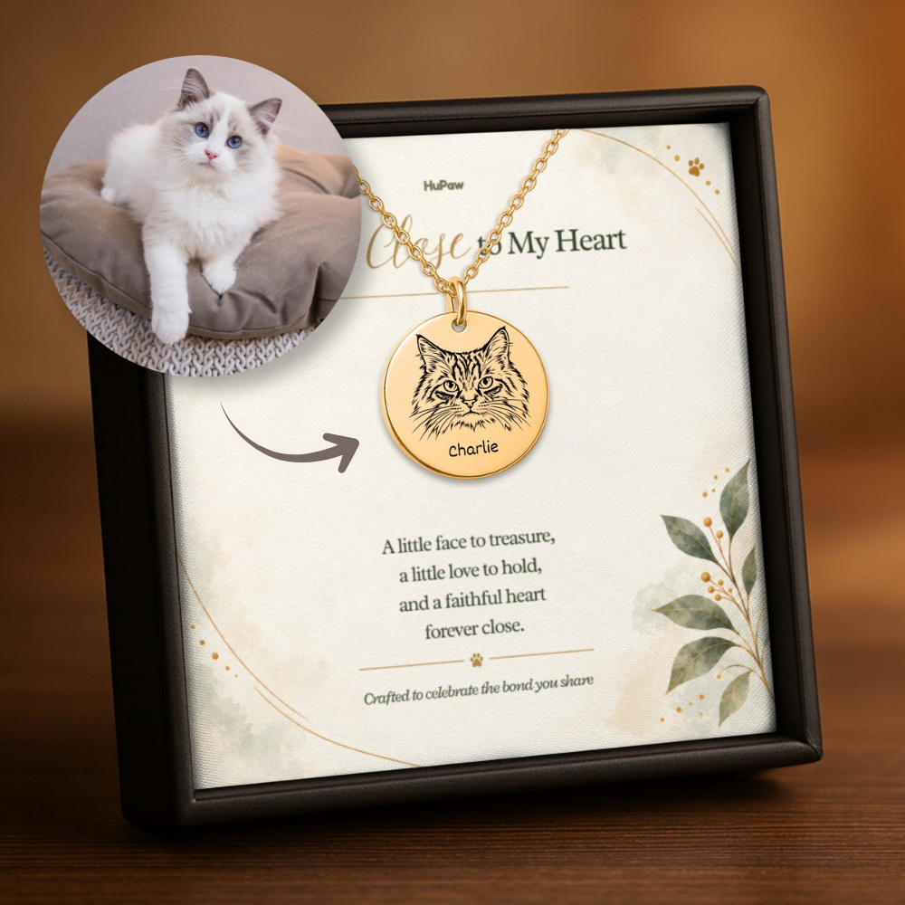 Personalized Pet Portrait Coin Necklace – Custom Engraved Dog & Cat Photo Jewelry by HuPaw